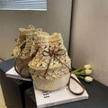 Korean Woven Shoulder Bag for Women - Natural Woven Design, Zipper & Adjustable Strap, 28x20cm, Available in 3 Colors Off white