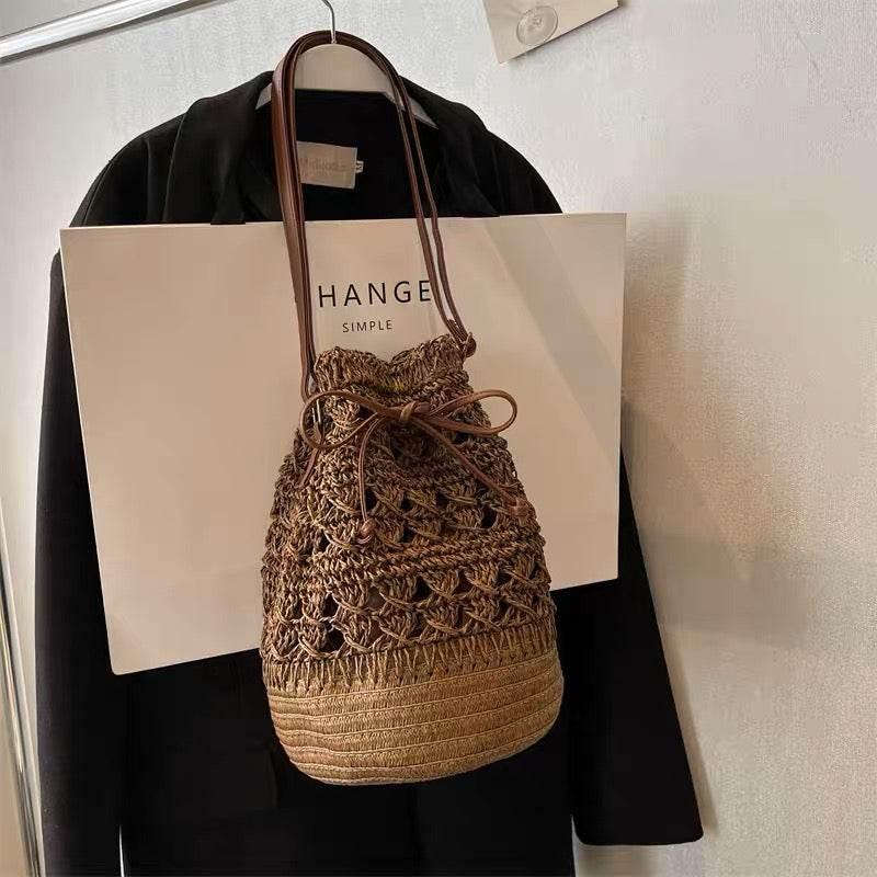 Korean Woven Shoulder Bag for Women - Natural Woven Design, Zipper & Adjustable Strap, 28x20cm, Available in 3 Colors