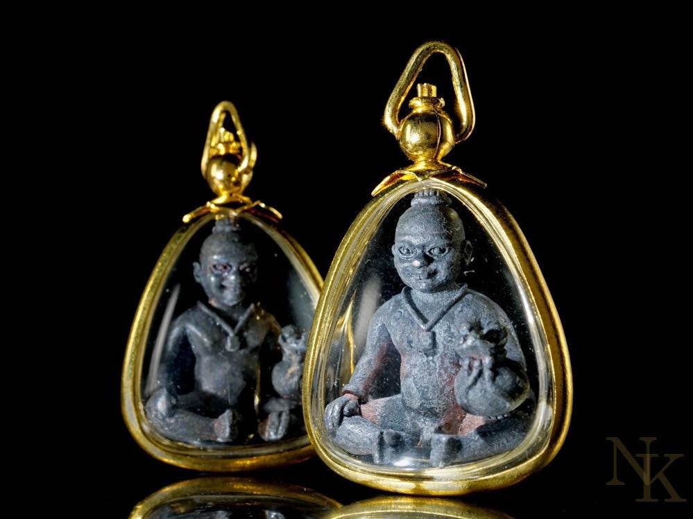 Kuman Chao Sua Noi rich guardian talisman in gold frame featuring two protective figures