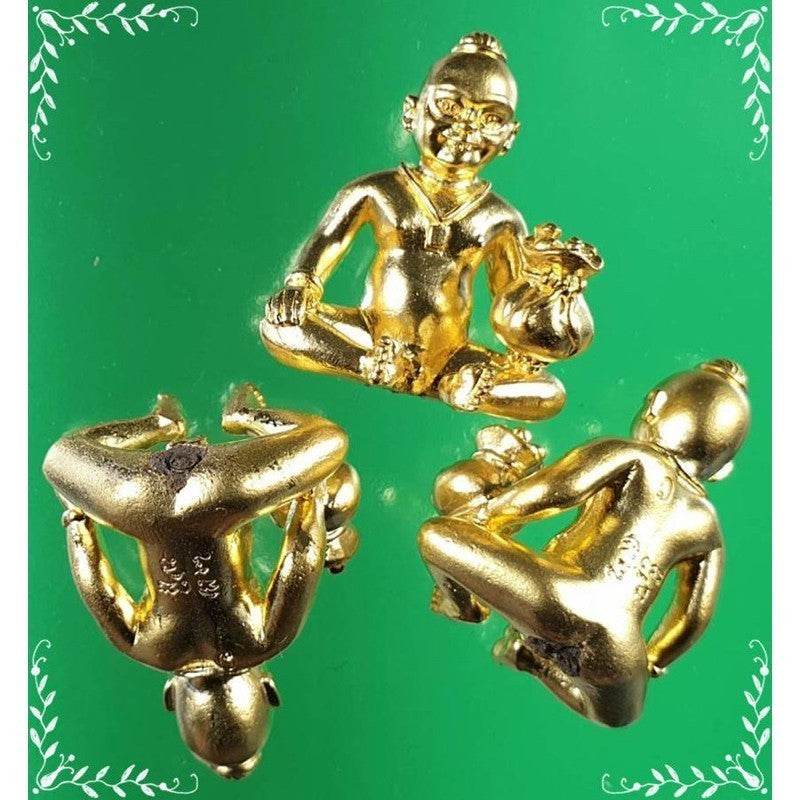 Kuman Chao Sua Noi rich guardian talisman statue in shiny gold finish for wealth and protection