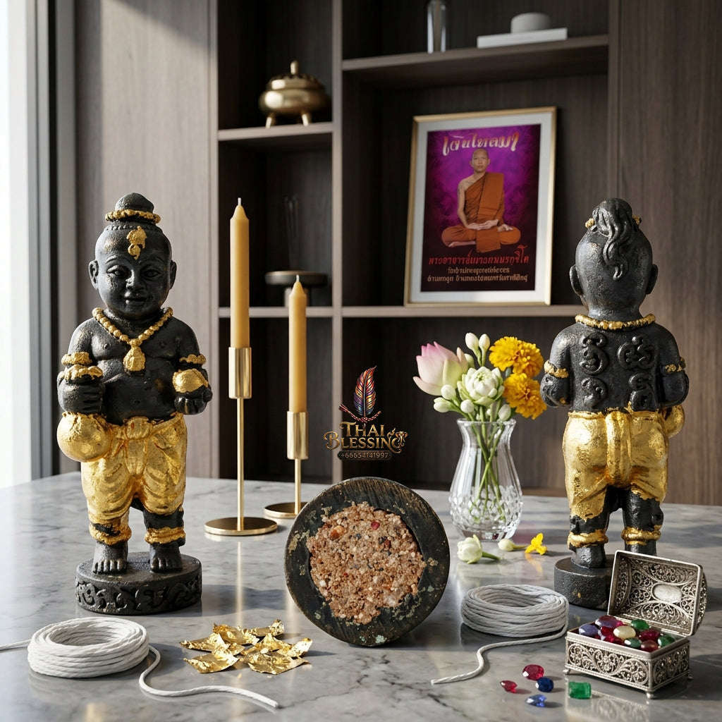 ✨ "Kuman Ngoen Lai Ma" (Money-Flowing Golden Kuman Boy) - Gold-Foil Covered Samrit Bronze Edition The Sovereign Masterpiece of Wealth Attraction, Unstoppable Trade Prosperity, and Fortunate Blessings! Thai Blessing Co By RURUECHA