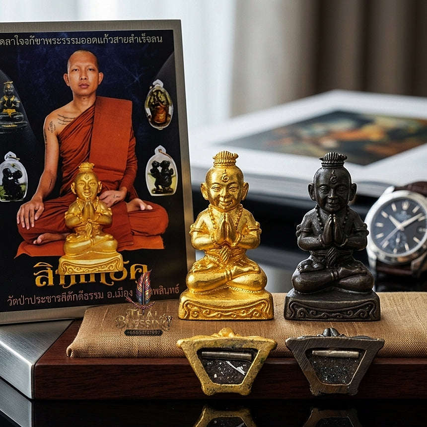 ✨ Kuman Phrai Sitthi Chok Nuea Samrit Chup Thong Gold-Plated Wealth-Drawing Phrai Child Spirit - Supreme Financial Prosperity, Commerce, & Infinite Sustenance Thai Blessing Co By RURUECHA