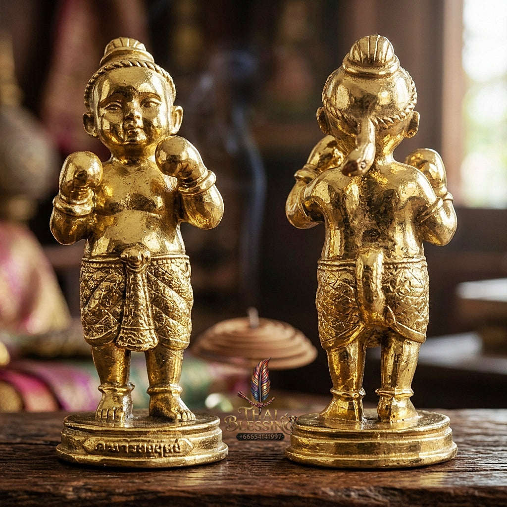 ✨ Kuman Setthi Faet Siam Aum Tukta Nuea Thong Lueang  Twin Millionaire Kuman Thong Holding Dolls - Sacred Brass Wealth, Child Spirit Companionship, & Commercial Prosperity Thai Blessing Co By RURUECHA