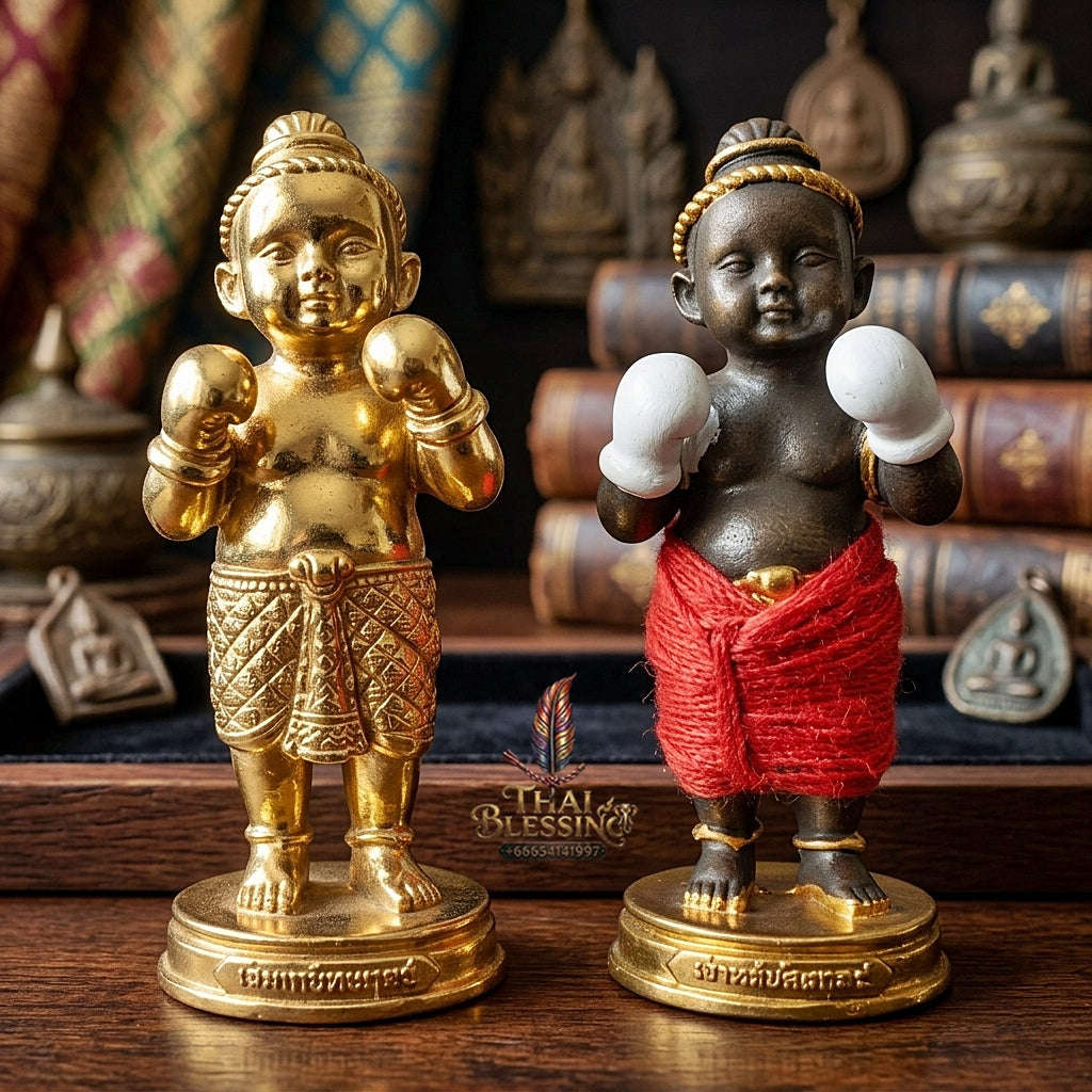 ✨ Kuman Setthi Faet Siam Aum Tukta Nuea Thong Lueang  Twin Millionaire Kuman Thong Holding Dolls - Sacred Brass Wealth, Child Spirit Companionship, & Commercial Prosperity Thai Blessing Co By RURUECHA