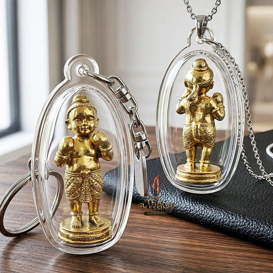 ✨ Kuman Setthi Faet Siam Aum Tukta Nuea Thong Lueang  Twin Millionaire Kuman Thong Holding Dolls - Sacred Brass Wealth, Child Spirit Companionship, & Commercial Prosperity Thai Blessing Co By RURUECHA