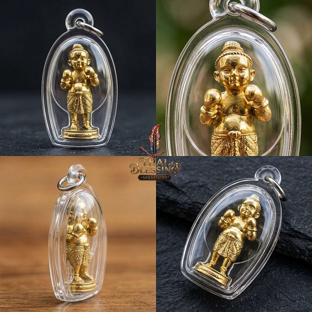 ✨ Kuman Setthi Faet Siam Aum Tukta Nuea Thong Lueang  Twin Millionaire Kuman Thong Holding Dolls - Sacred Brass Wealth, Child Spirit Companionship, & Commercial Prosperity Thai Blessing Co By RURUECHA