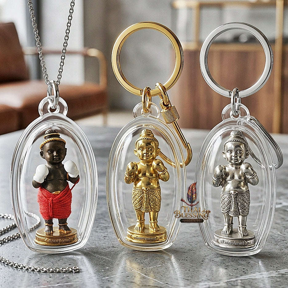 ✨ Kuman Setthi Faet Siam Aum Tukta Nuea Thong Lueang  Twin Millionaire Kuman Thong Holding Dolls - Sacred Brass Wealth, Child Spirit Companionship, & Commercial Prosperity Thai Blessing Co By RURUECHA