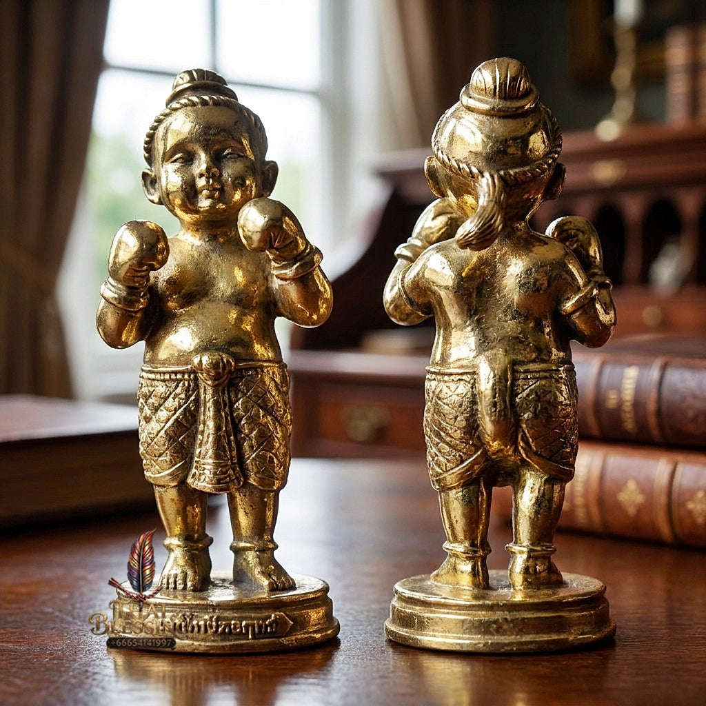 ✨ Kuman Setthi Faet Siam Aum Tukta Nuea Thong Lueang  Twin Millionaire Kuman Thong Holding Dolls - Sacred Brass Wealth, Child Spirit Companionship, & Commercial Prosperity Thai Blessing Co By RURUECHA