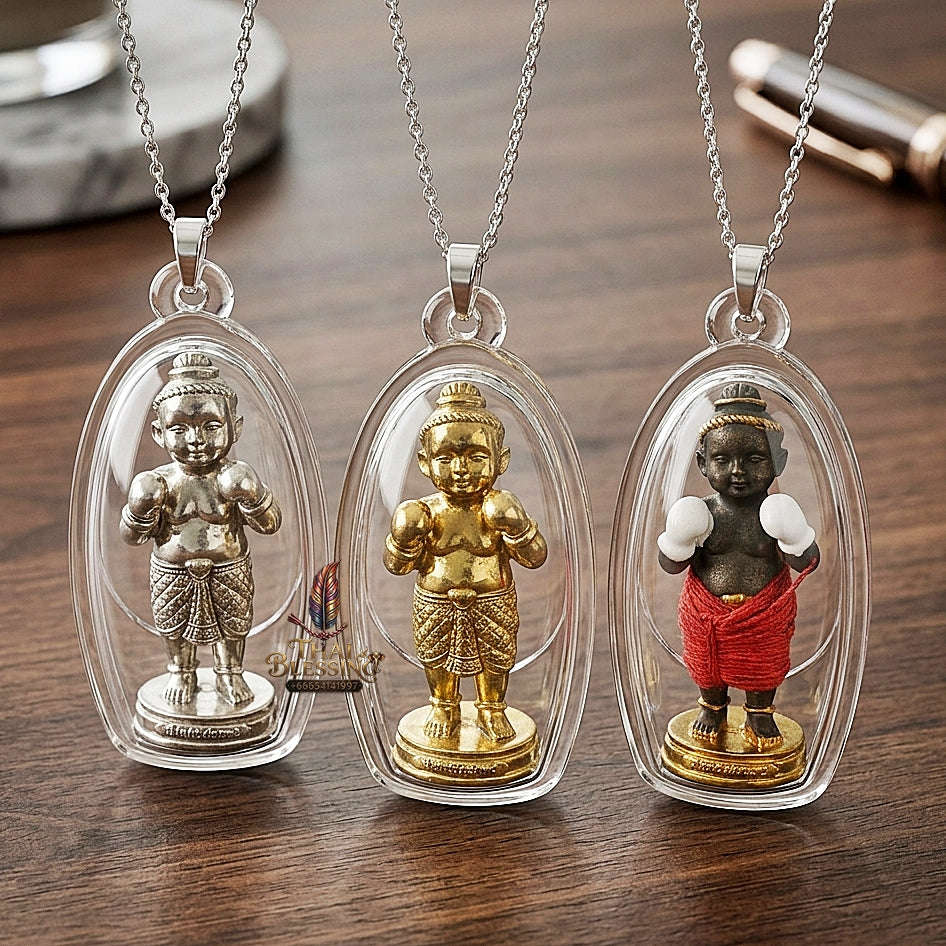✨ Kuman Setthi Faet Siam Aum Tukta Nuea Thong Lueang  Twin Millionaire Kuman Thong Holding Dolls - Sacred Brass Wealth, Child Spirit Companionship, & Commercial Prosperity Thai Blessing Co By RURUECHA