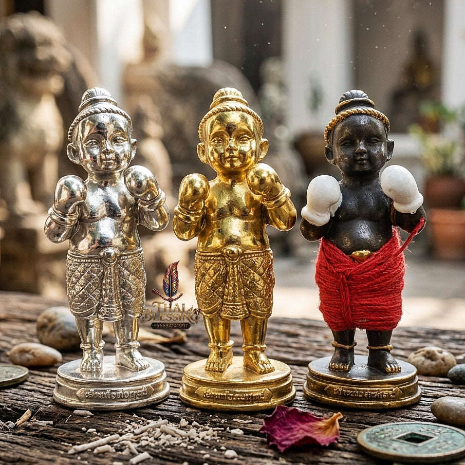 ✨ Kuman Setthi Faet Siam Aum Tukta Nuea Thong Lueang  Twin Millionaire Kuman Thong Holding Dolls - Sacred Brass Wealth, Child Spirit Companionship, & Commercial Prosperity Thai Blessing Co By RURUECHA