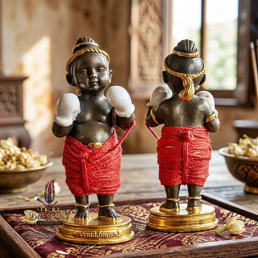 ✨ Kuman Setthi Faet Siam Chok Muai Nuea Khan Long Hin (Master-Grade Siamese Twin Millionaire Boxer Kuman Thong - Bell-Metal Bronze Wealth, Speculative Luck, & Business Triumph