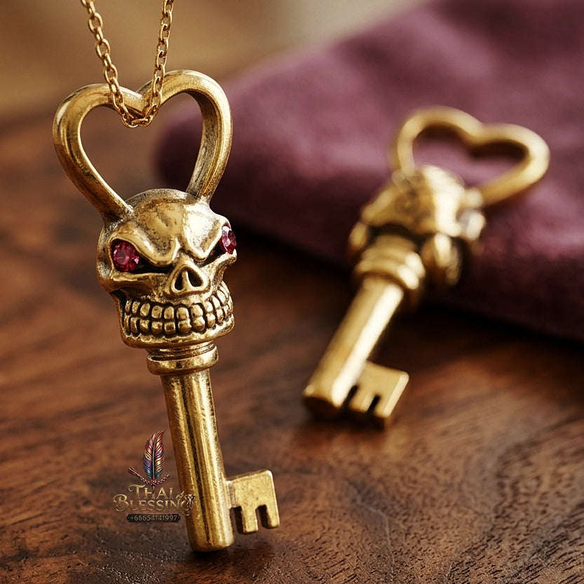 Kunchae Phrai Sane Thai Amulet Protection talisman good luck charm spiritual jewelry Sacred Key of Charm Phrai Charm Key Silver-Rich Sacred Metal Alloy Matrix Thai Blessing Co By RURUECHA
