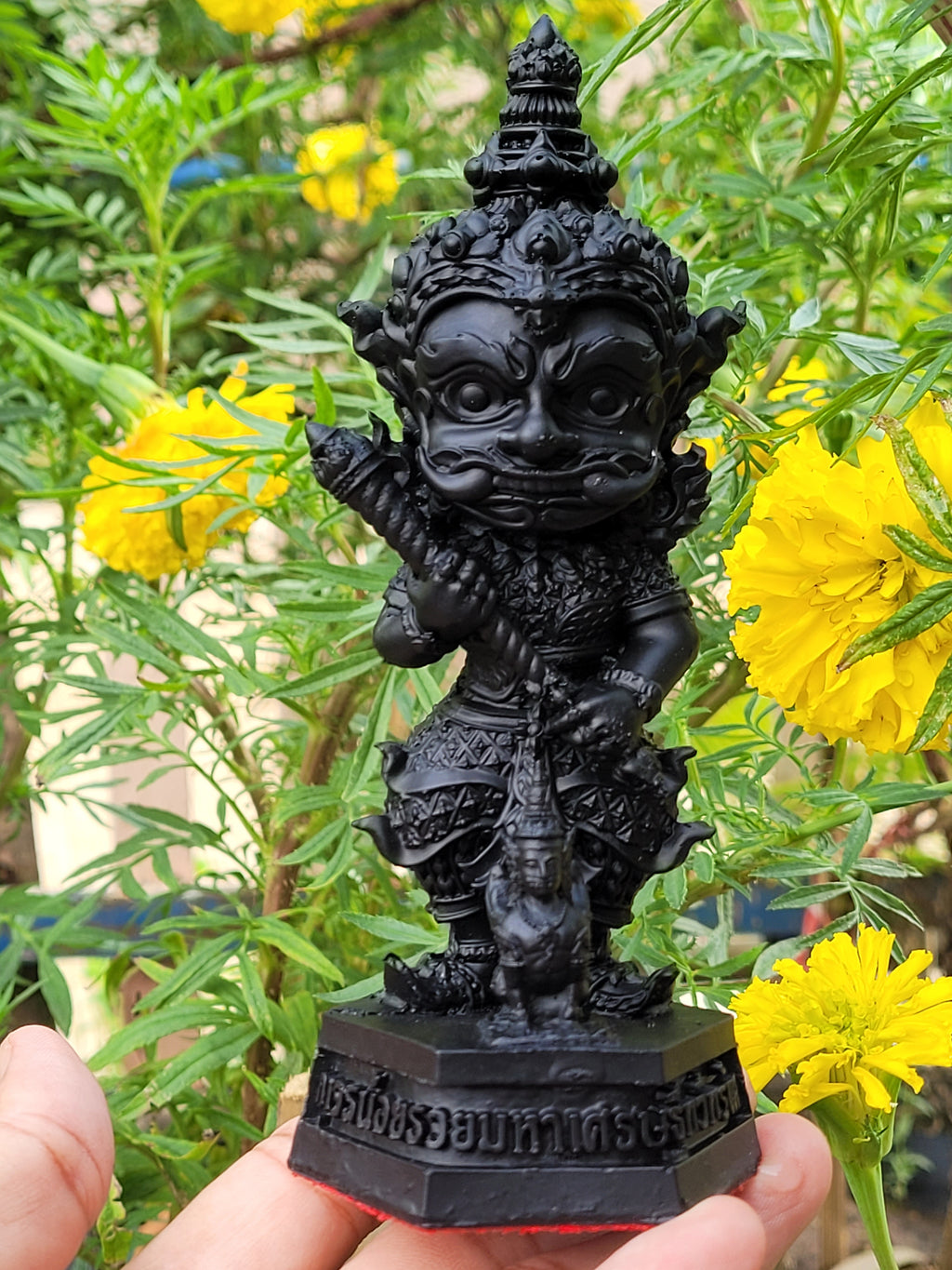 Kuwen Noi Amulet Statue 6-Inch for Wealth, Prosperity, Abundance, and Success Black Satin