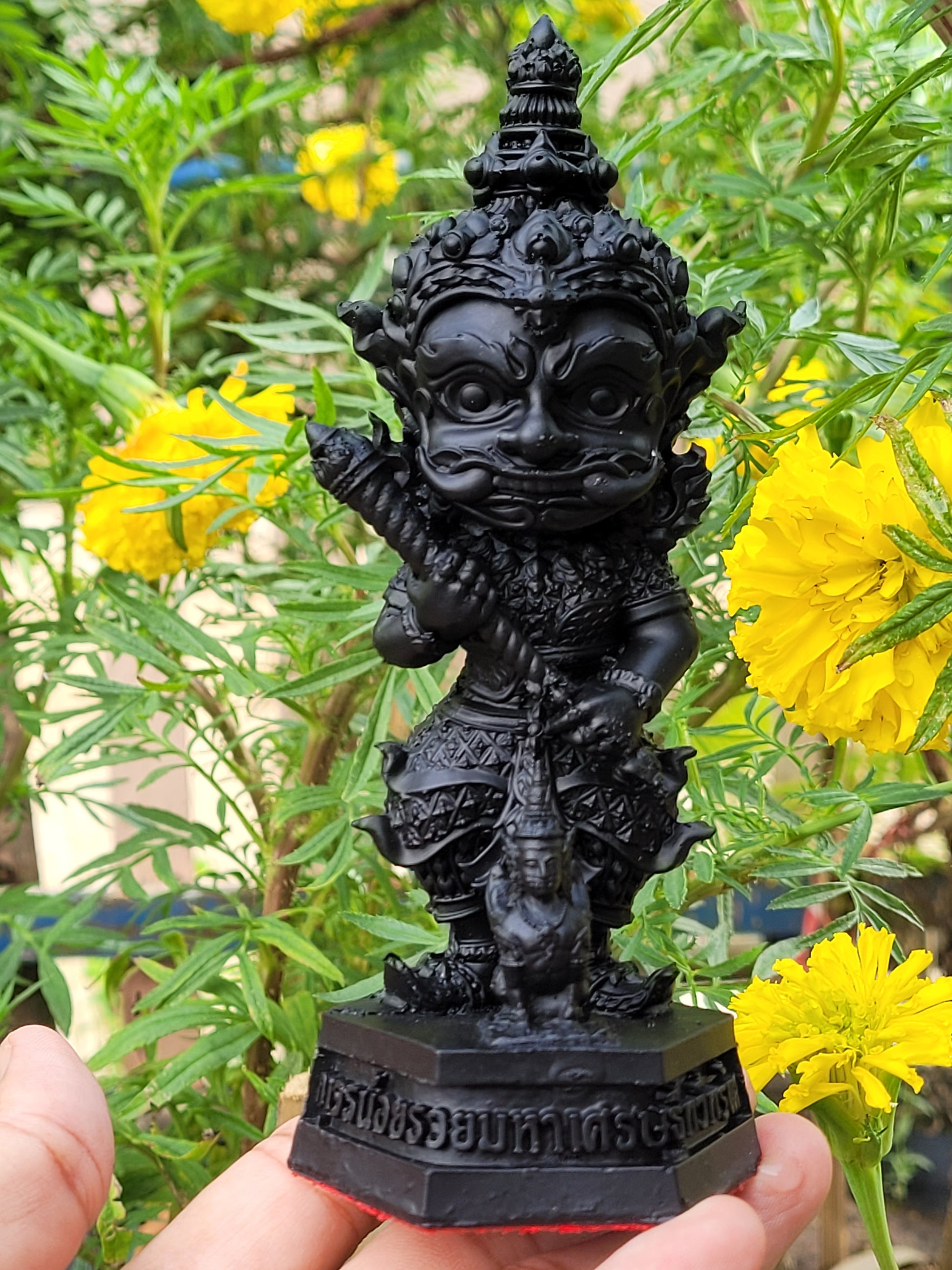 Kuwen Noi Amulet Statue 6-Inch for Wealth, Prosperity, Abundance, and Success Black Satin