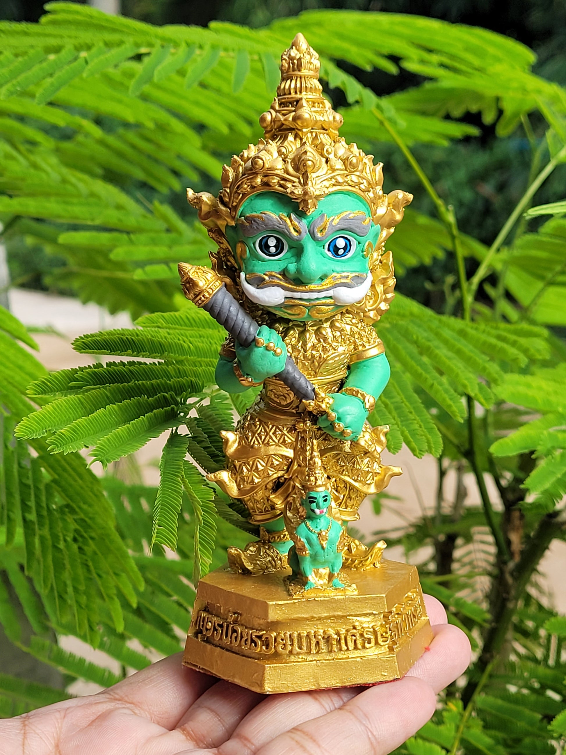 Kuwen Noi Amulet Statue 6-Inch for Wealth, Prosperity, Abundance, and Success Premium Satin Gold