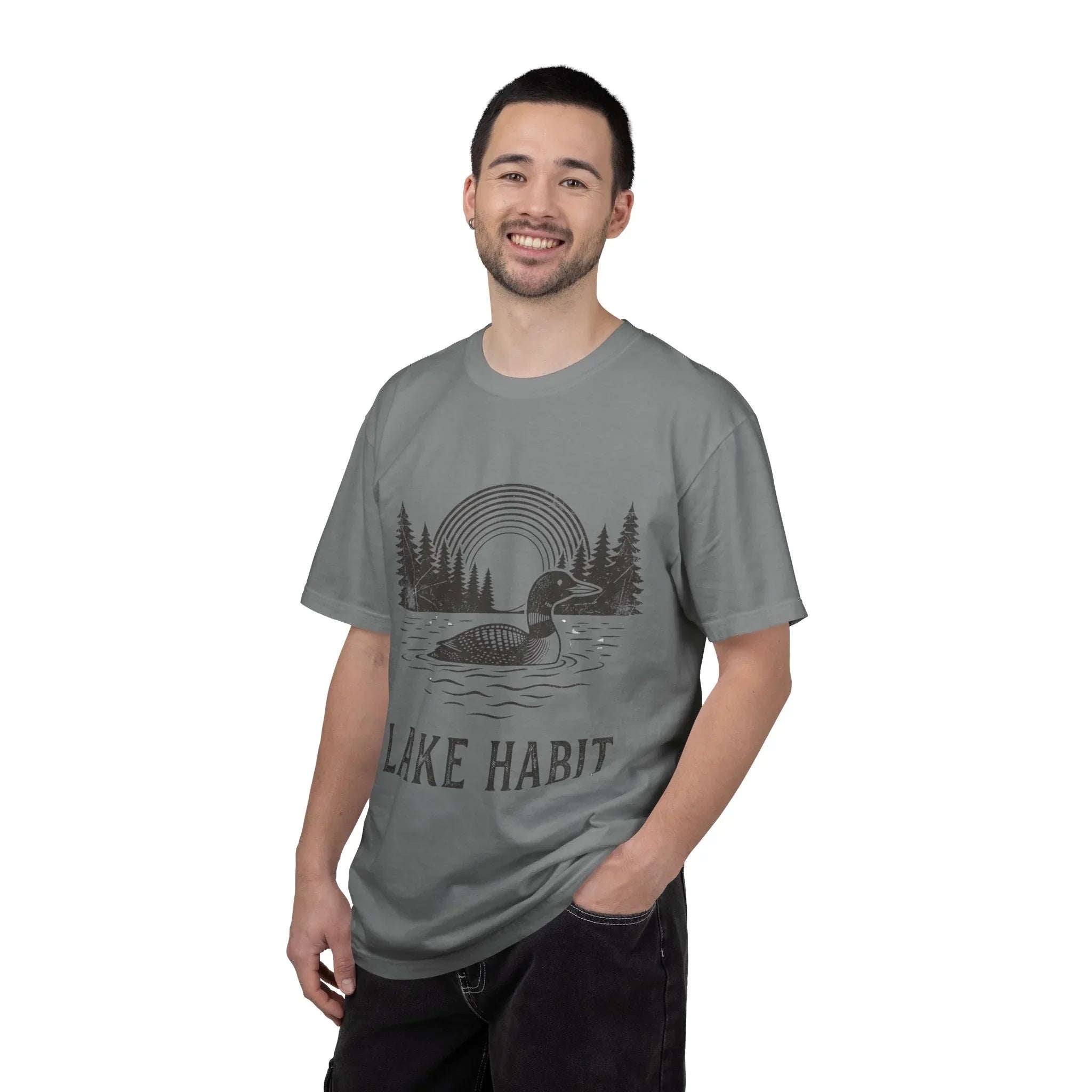 Lake Habit Loon Shirt, Vintage Lake Life Tee, Nature Illustration T-Shirt, Cabin Cottage Camping Fishing Canoe Kayak Gift