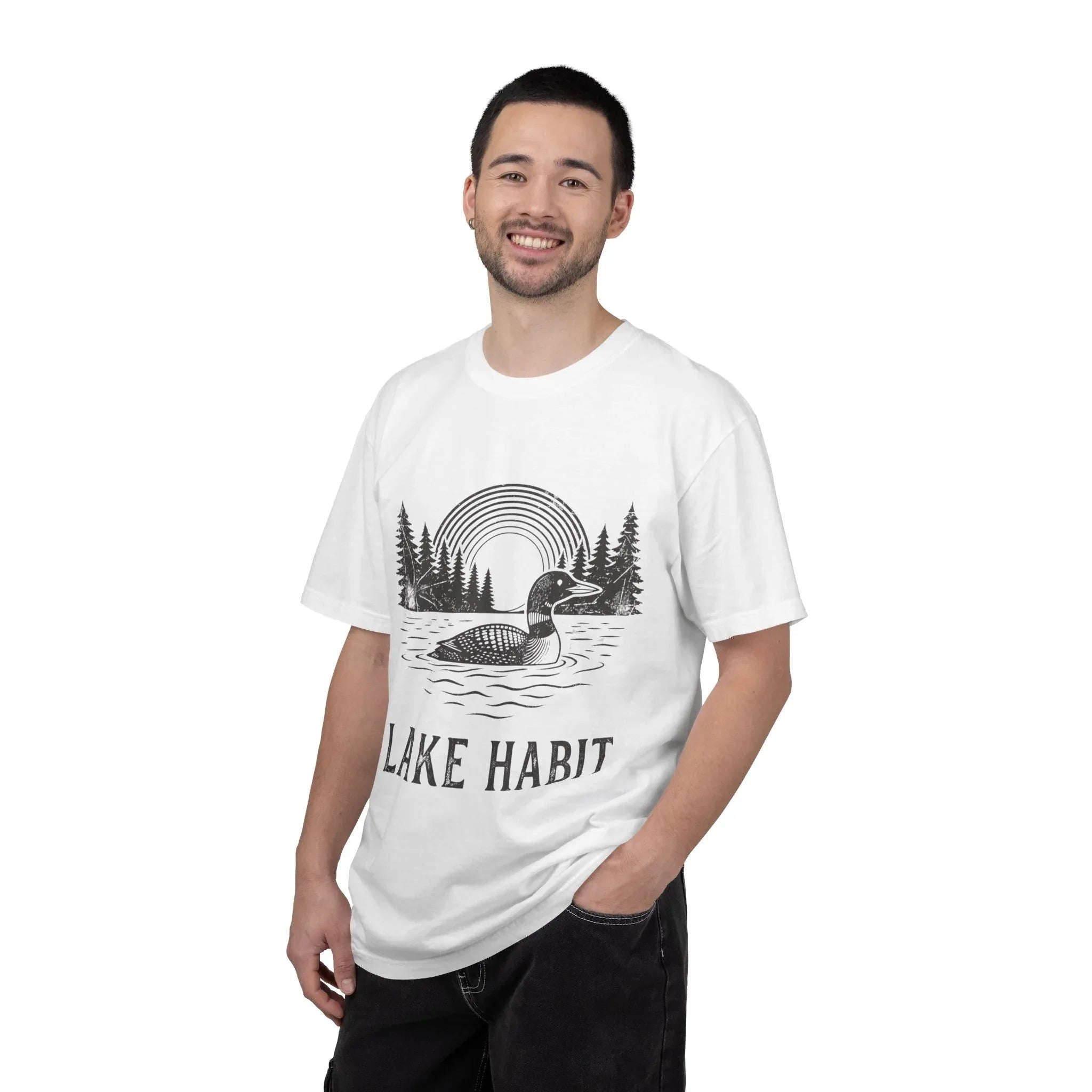 Lake Habit Loon Shirt, Vintage Lake Life Tee, Nature Illustration T-Shirt, Cabin Cottage Camping Fishing Canoe Kayak Gift