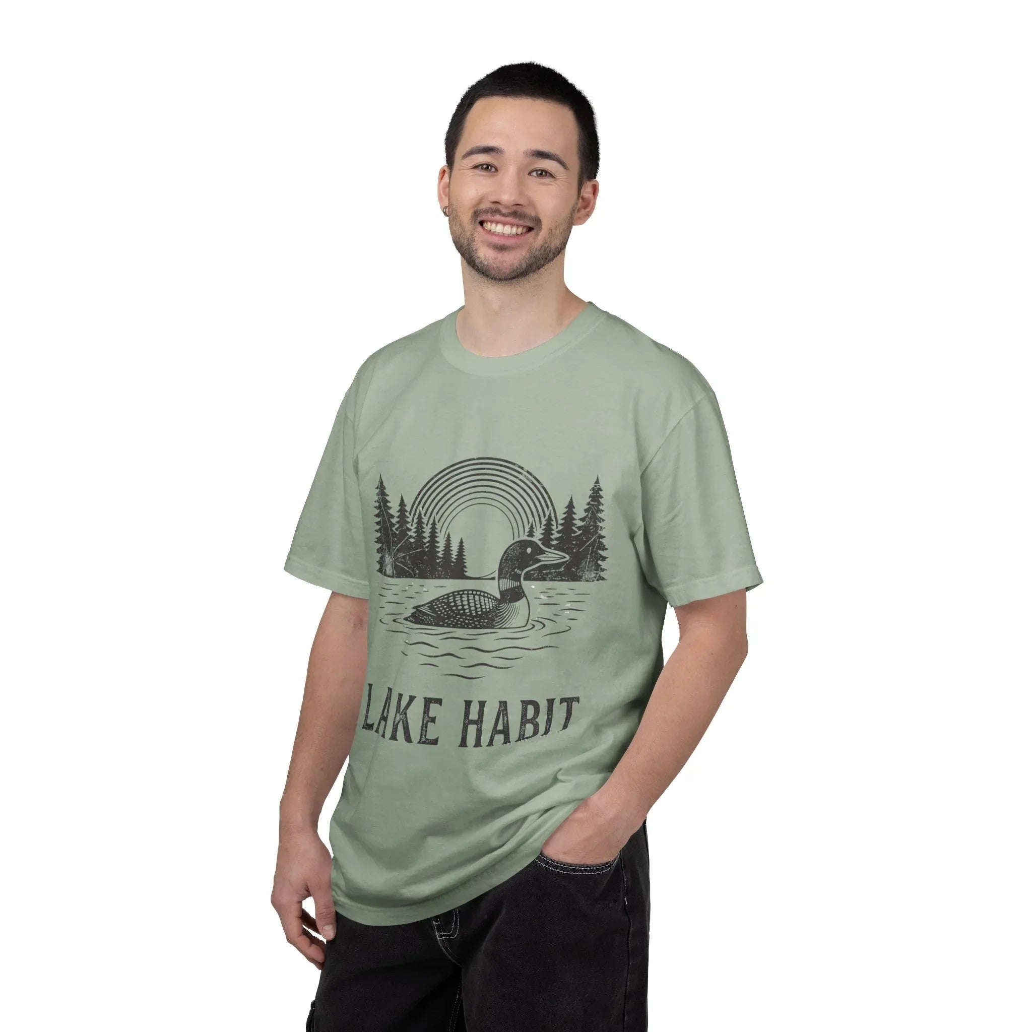 Lake Habit Loon Shirt, Vintage Lake Life Tee, Nature Illustration T-Shirt, Cabin Cottage Camping Fishing Canoe Kayak Gift Bay