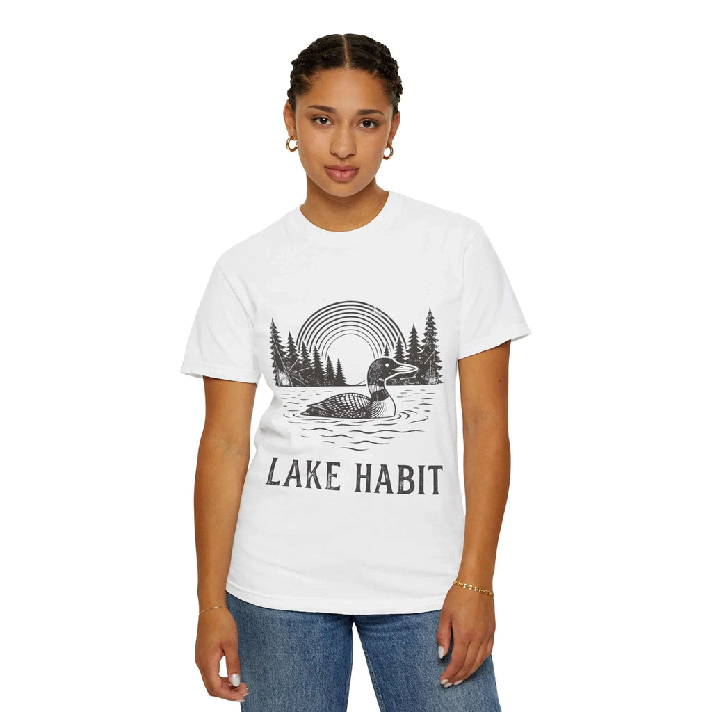 Lake Habit Loon Shirt, Vintage Lake Life Tee, Nature Illustration T-Shirt, Cabin Cottage Camping Fishing Canoe Kayak Gift