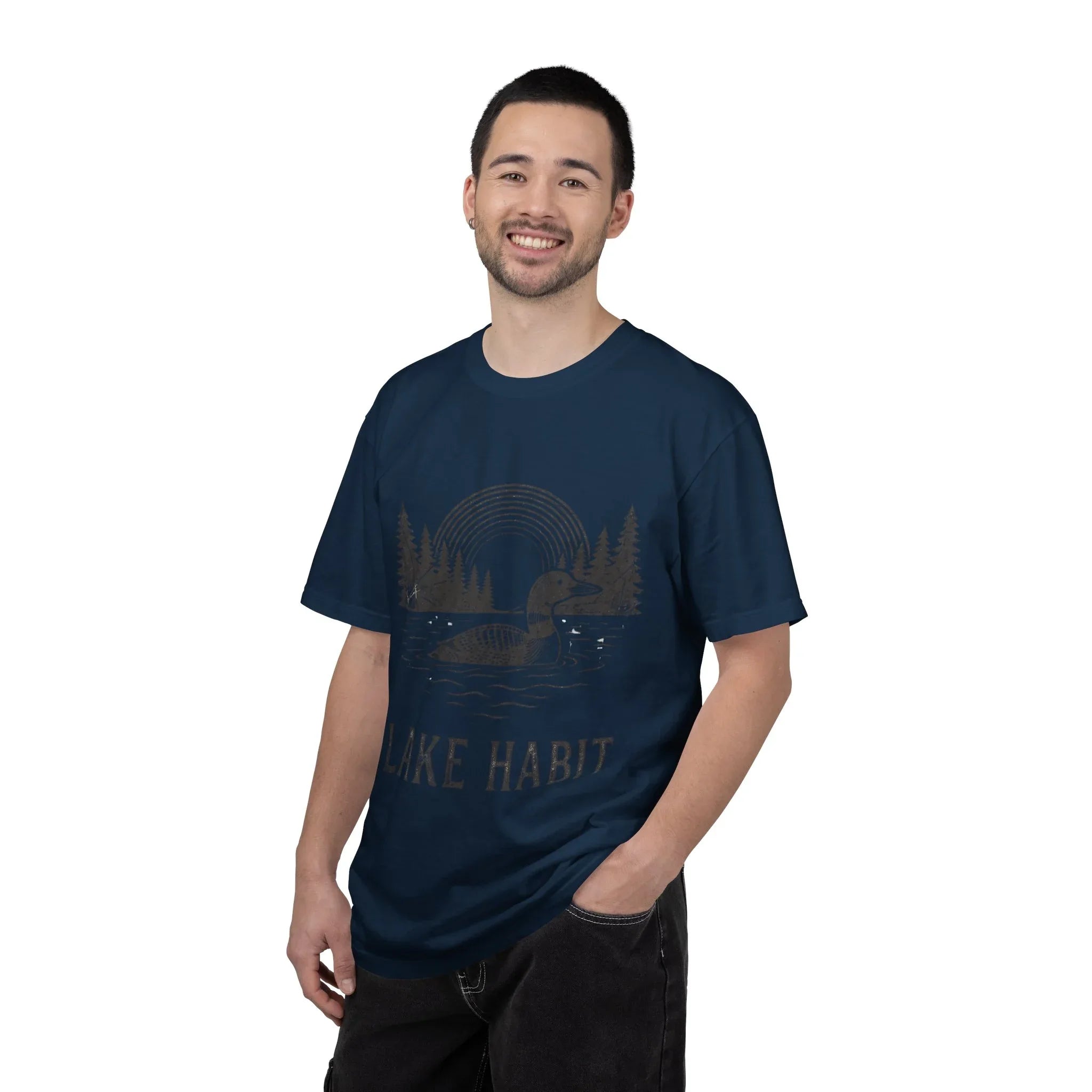 Lake Habit Loon Shirt, Vintage Lake Life Tee, Nature Illustration T-Shirt, Cabin Cottage Camping Fishing Canoe Kayak Gift True Navy