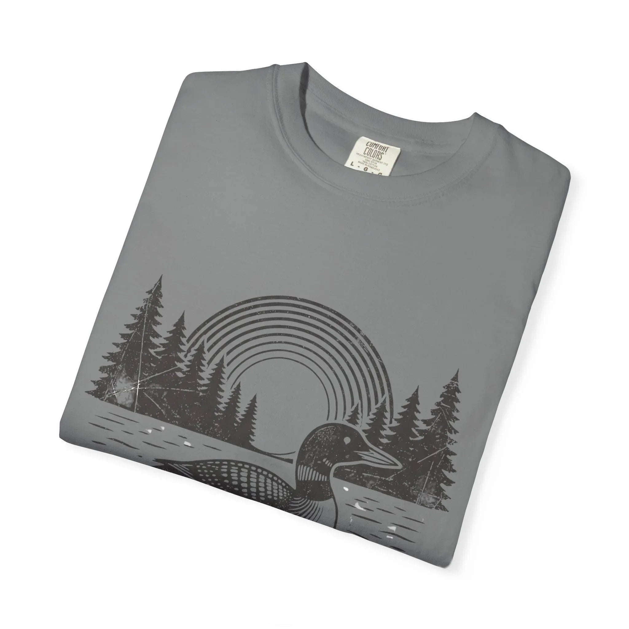 Lake Habit Loon Shirt, Vintage Lake Life Tee, Nature Illustration T-Shirt, Cabin Cottage Camping Fishing Canoe Kayak Gift Grey