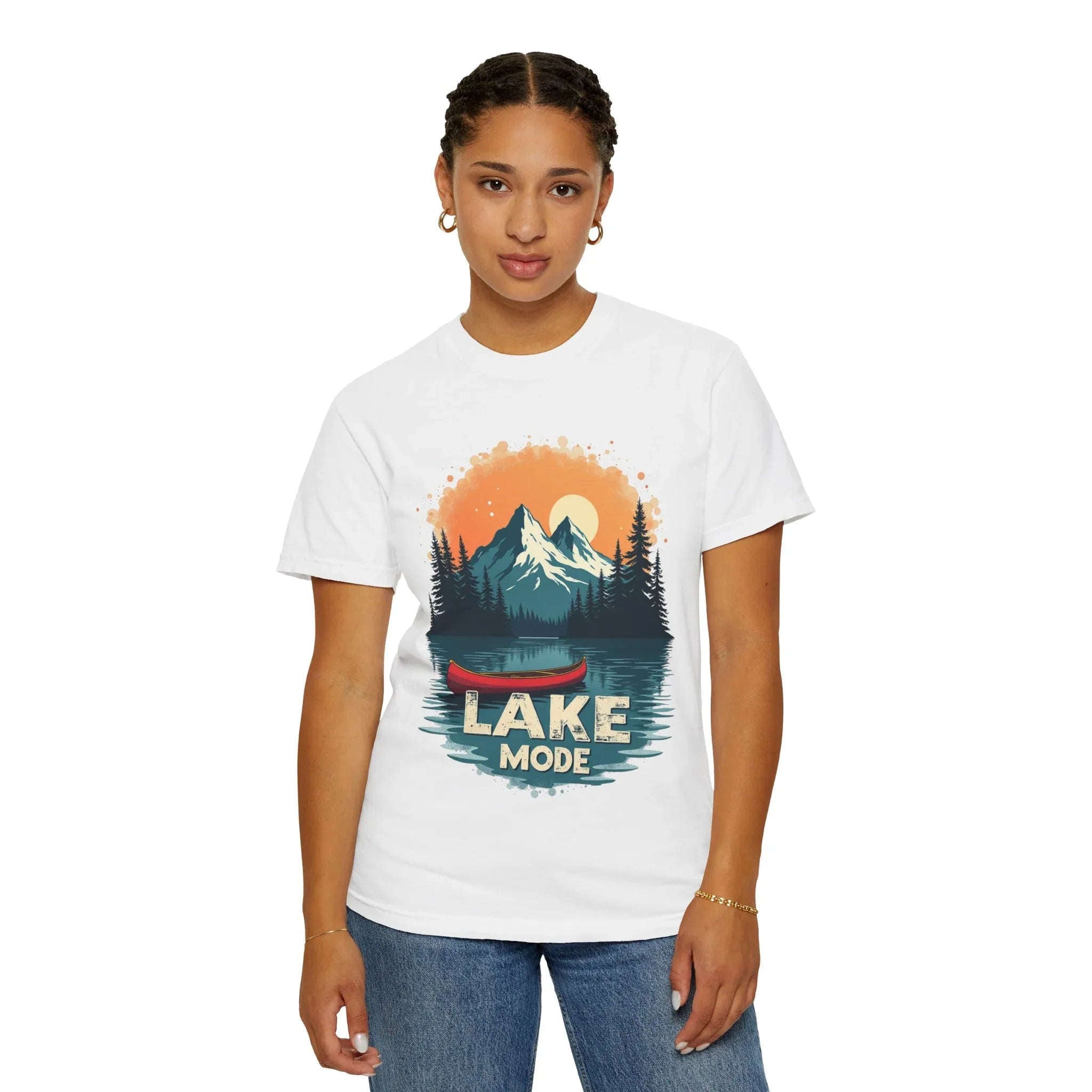 Lake Mode Canoe Shirt, Vintage Mountain Lake Tee, Outdoors Camping Nature Graphic T-Shirt, Cabin Paddling Gift, Kayak Canoeing