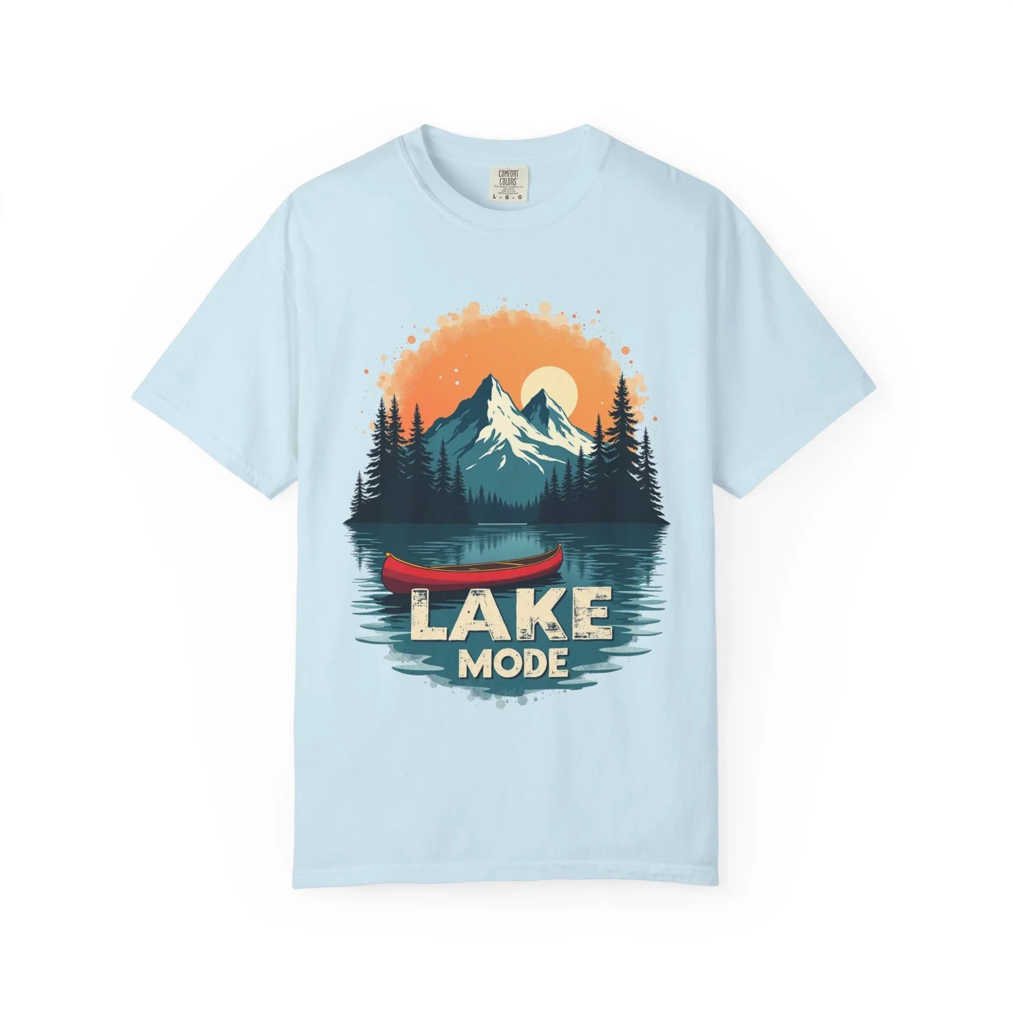 Lake Mode Canoe Shirt, Vintage Mountain Lake Tee, Outdoors Camping Nature Graphic T-Shirt, Cabin Paddling Gift, Kayak Canoeing Chambray