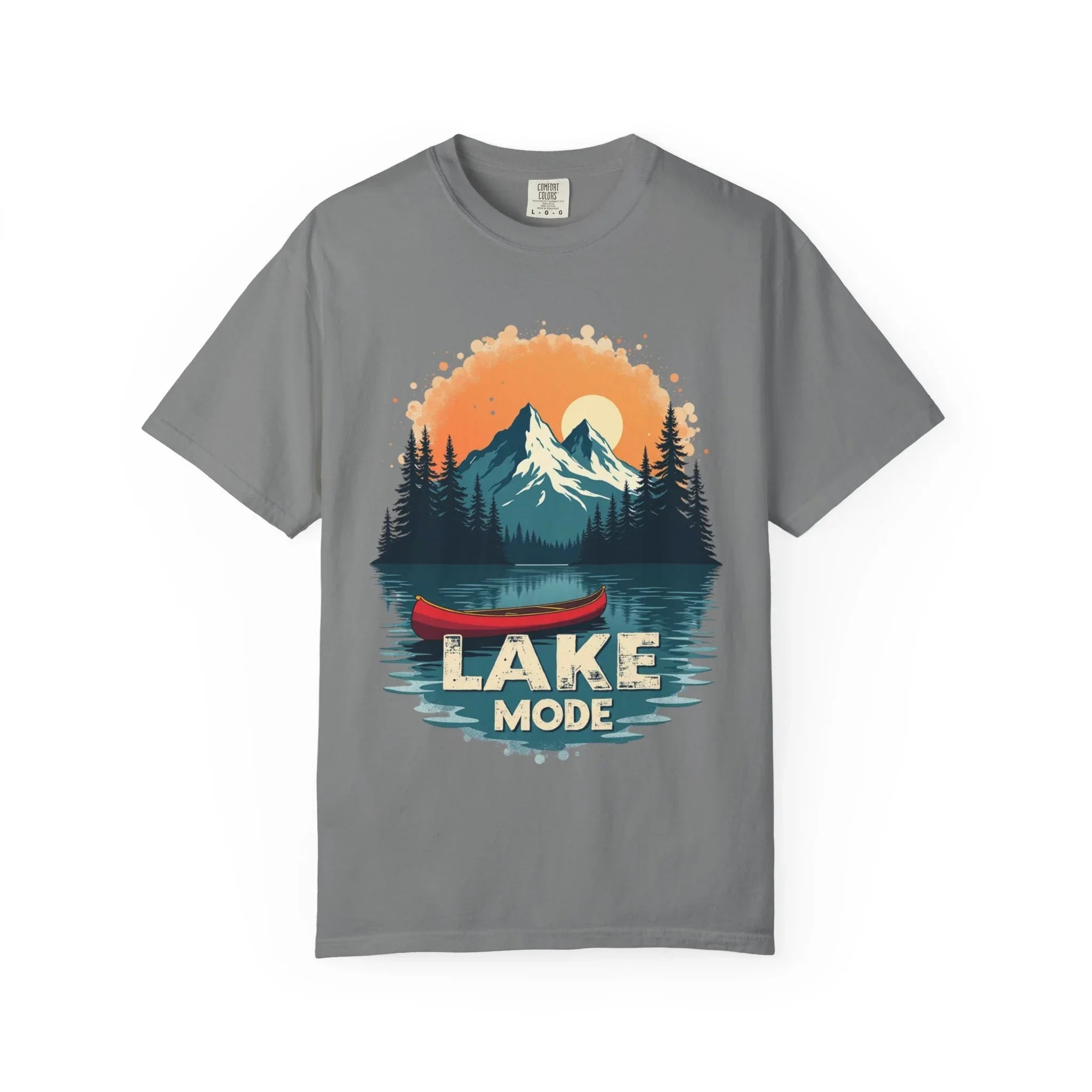 Lake Mode Canoe Shirt, Vintage Mountain Lake Tee, Outdoors Camping Nature Graphic T-Shirt, Cabin Paddling Gift, Kayak Canoeing Grey