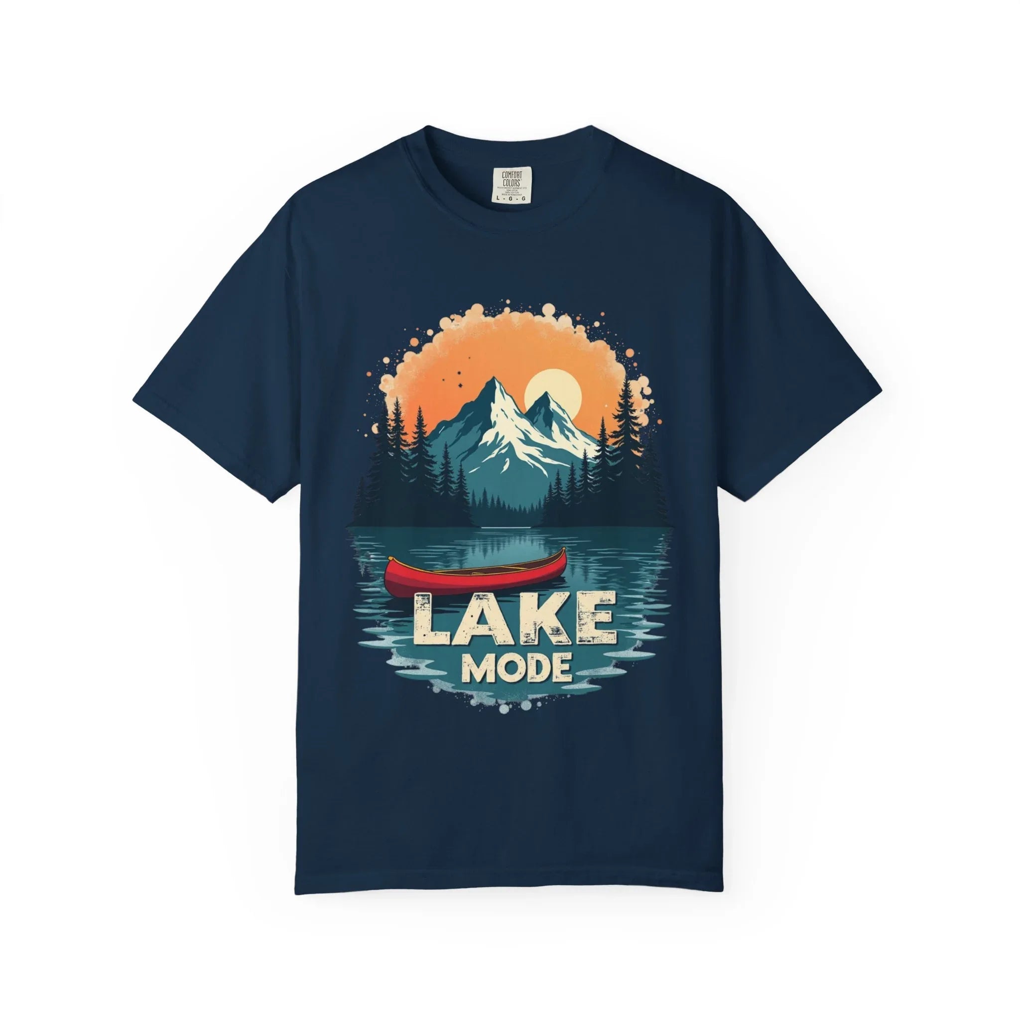 Lake Mode Canoe Shirt, Vintage Mountain Lake Tee, Outdoors Camping Nature Graphic T-Shirt, Cabin Paddling Gift, Kayak Canoeing True Navy