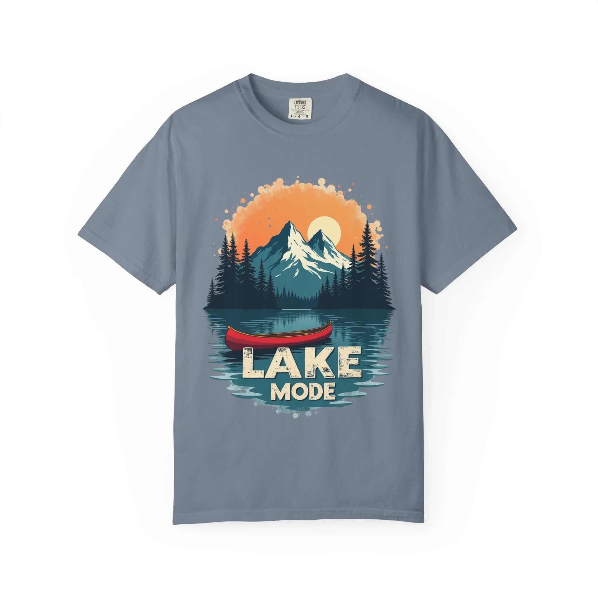 Lake Mode Canoe Shirt, Vintage Mountain Lake Tee, Outdoors Camping Nature Graphic T-Shirt, Cabin Paddling Gift, Kayak Canoeing Blue Jean