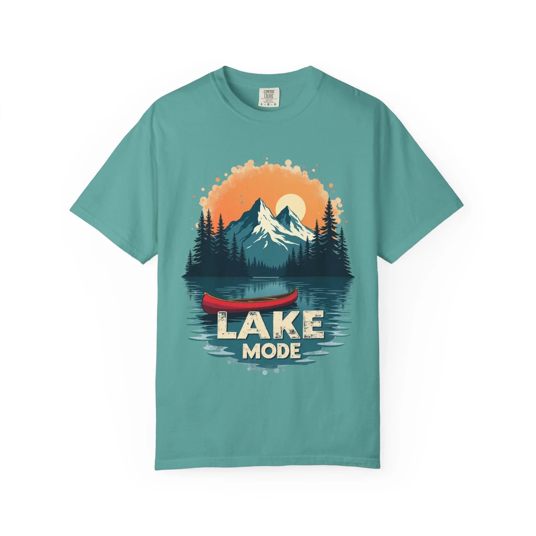 Lake Mode Canoe Shirt, Vintage Mountain Lake Tee, Outdoors Camping Nature Graphic T-Shirt, Cabin Paddling Gift, Kayak Canoeing Seafoam