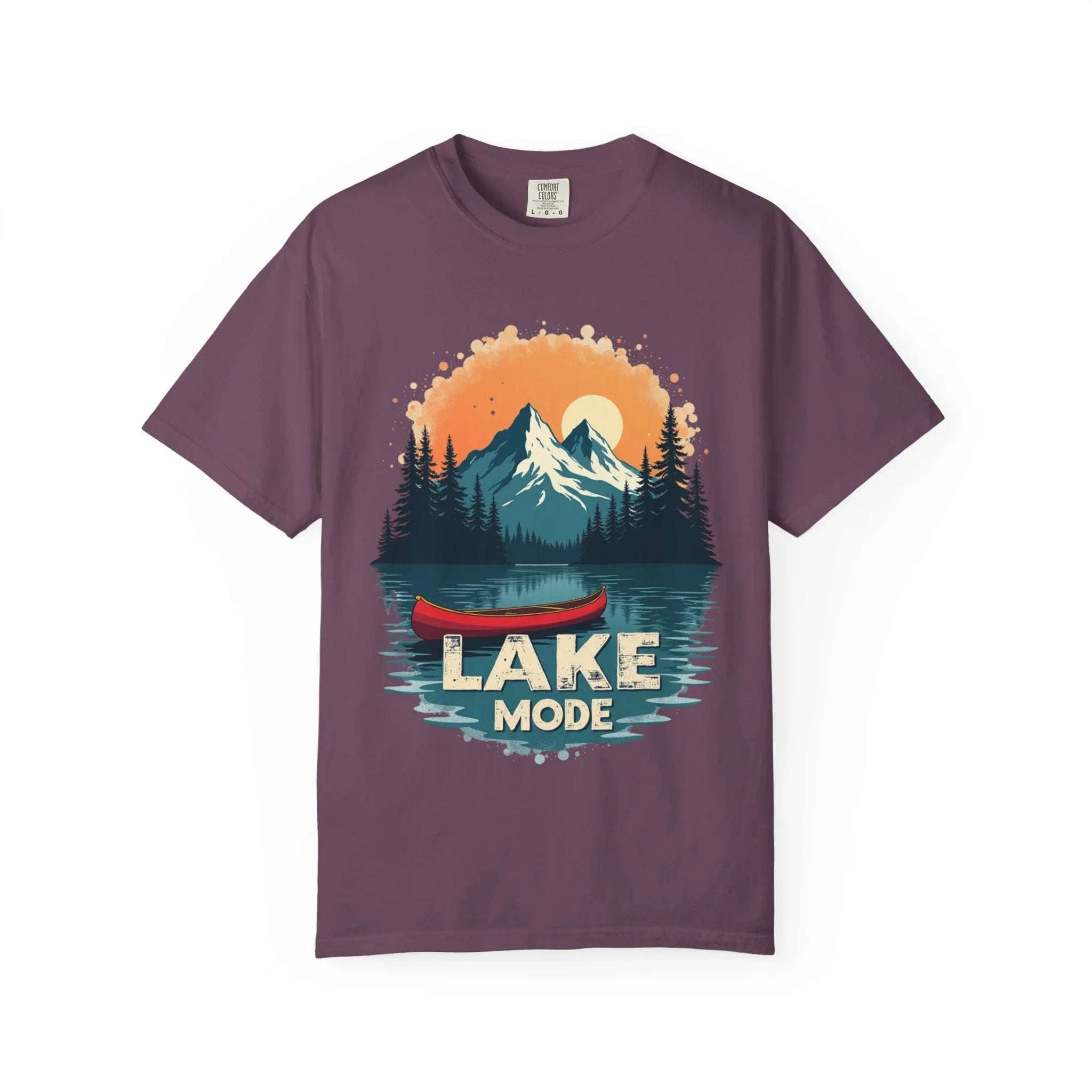 Lake Mode Canoe Shirt, Vintage Mountain Lake Tee, Outdoors Camping Nature Graphic T-Shirt, Cabin Paddling Gift, Kayak Canoeing Berry M