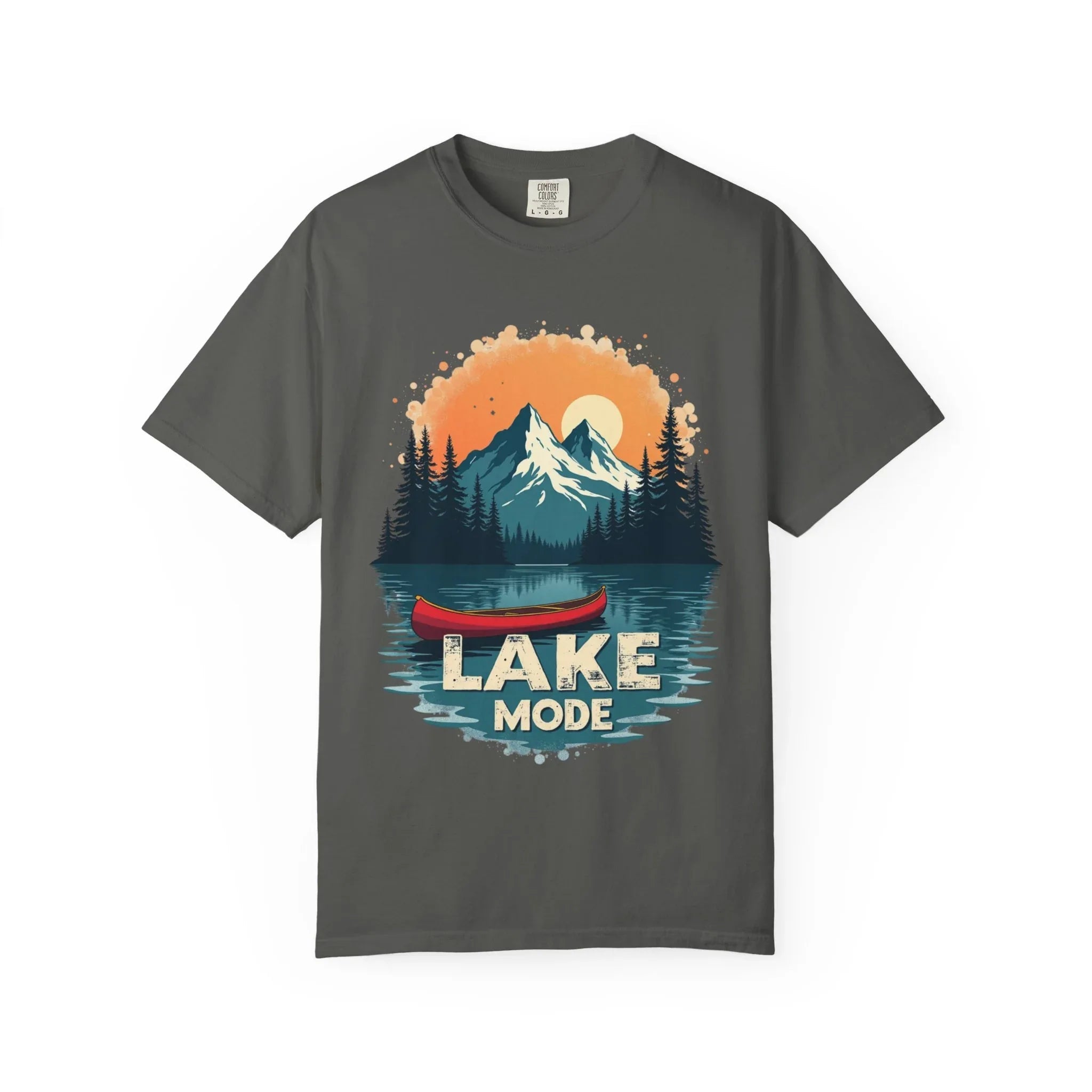 Lake Mode Canoe Shirt, Vintage Mountain Lake Tee, Outdoors Camping Nature Graphic T-Shirt, Cabin Paddling Gift, Kayak Canoeing Pepper
