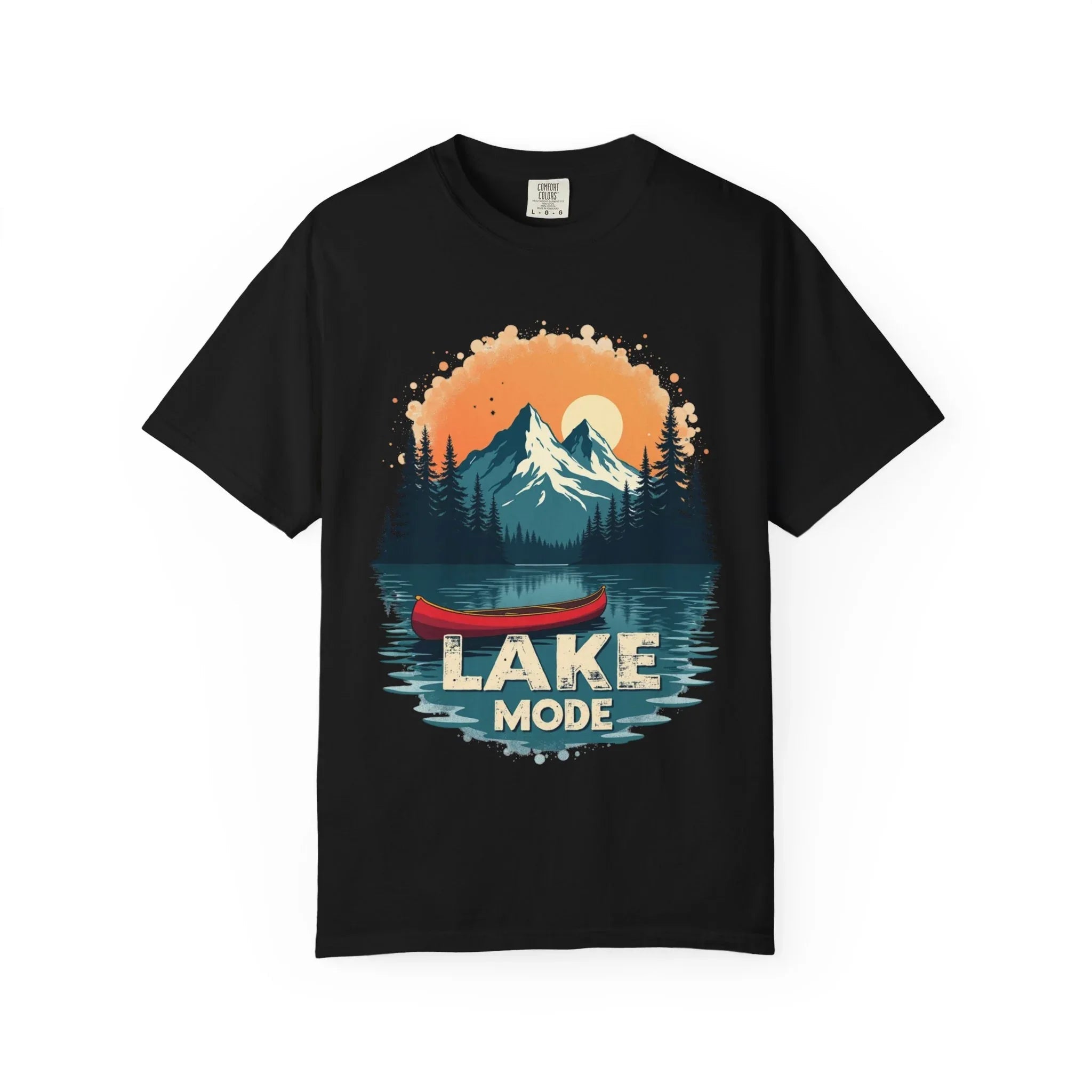 Lake Mode Canoe Shirt, Vintage Mountain Lake Tee, Outdoors Camping Nature Graphic T-Shirt, Cabin Paddling Gift, Kayak Canoeing Black