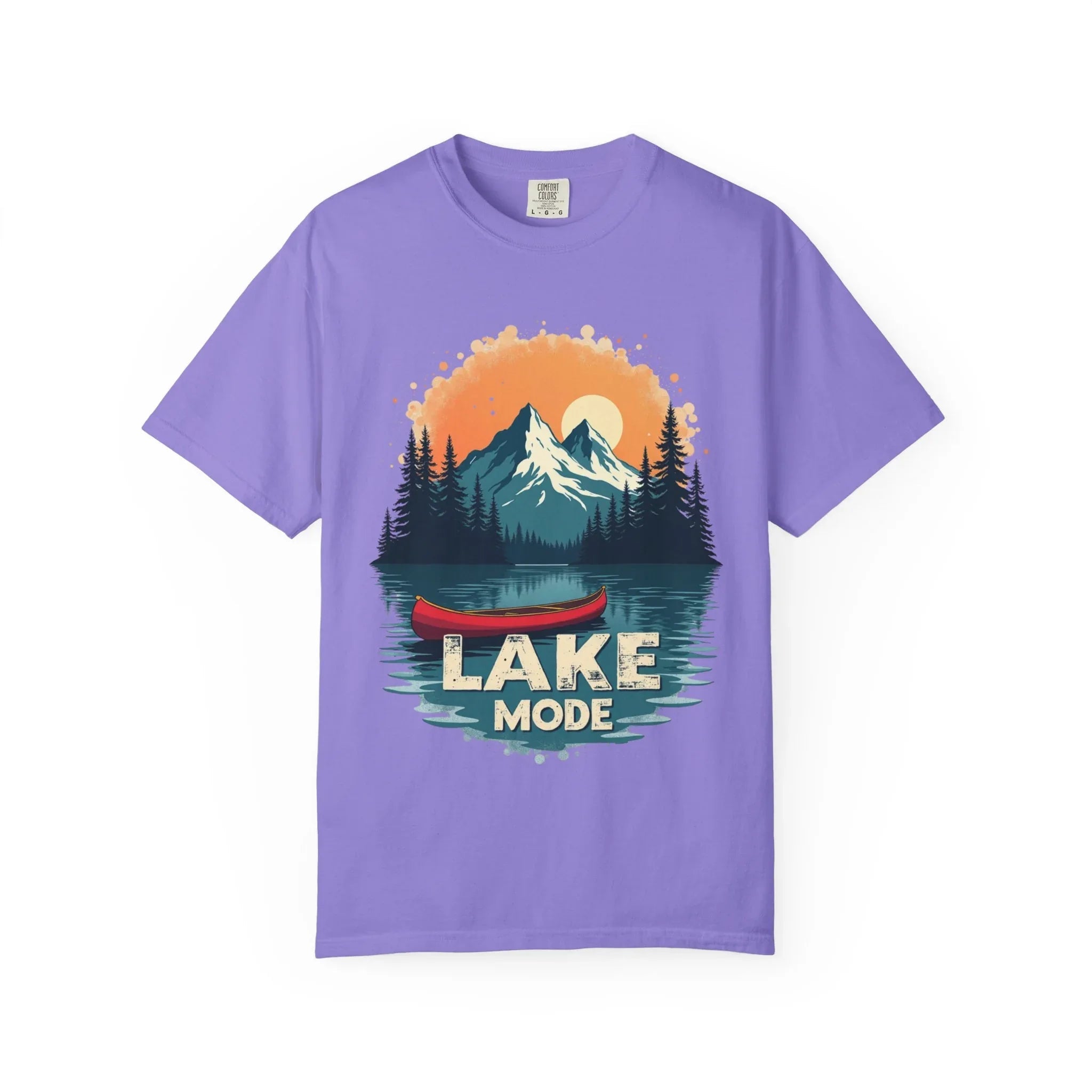 Lake Mode Canoe Shirt, Vintage Mountain Lake Tee, Outdoors Camping Nature Graphic T-Shirt, Cabin Paddling Gift, Kayak Canoeing Violet