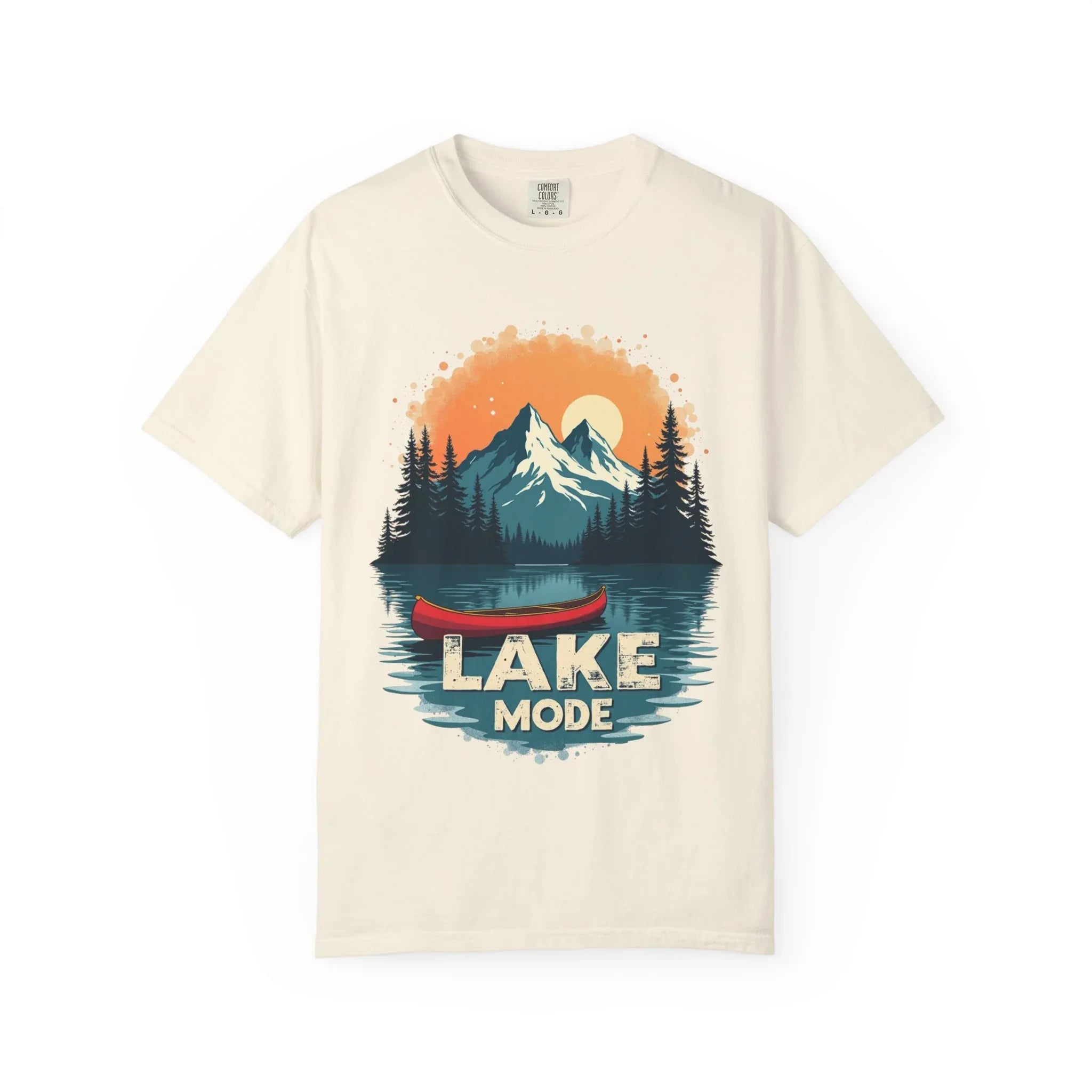 Lake Mode Canoe Shirt, Vintage Mountain Lake Tee, Outdoors Camping Nature Graphic T-Shirt, Cabin Paddling Gift, Kayak Canoeing Ivory