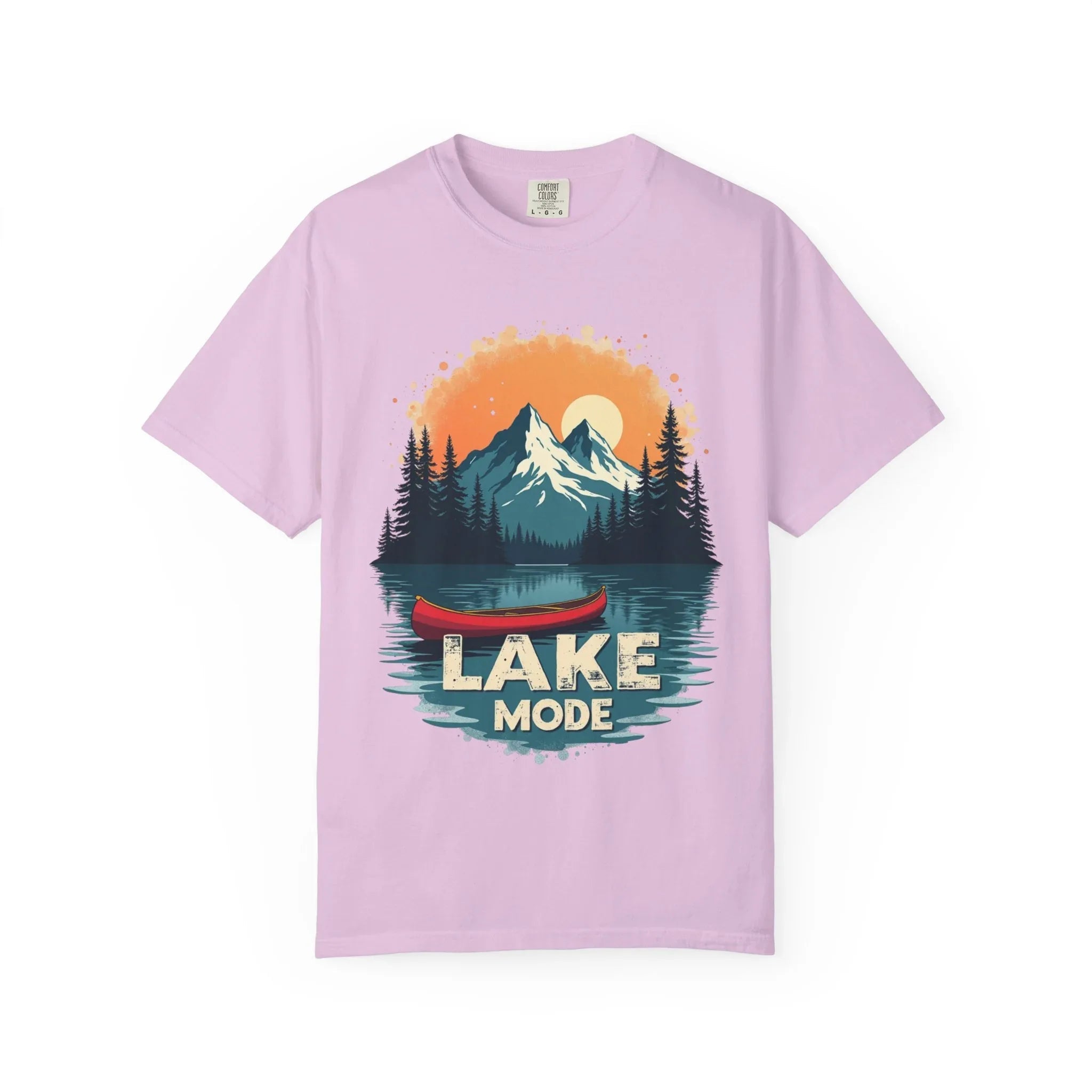 Lake Mode Canoe Shirt, Vintage Mountain Lake Tee, Outdoors Camping Nature Graphic T-Shirt, Cabin Paddling Gift, Kayak Canoeing Orchid