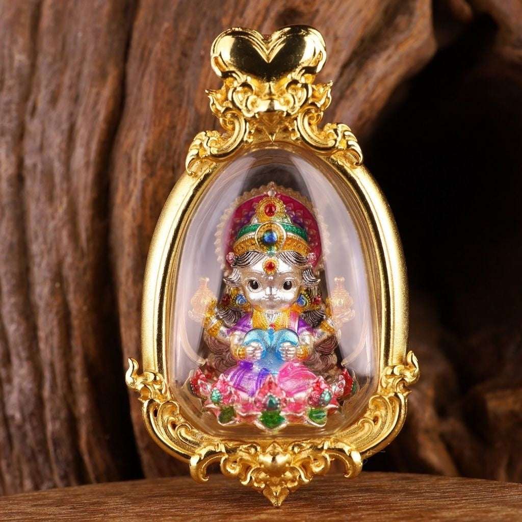 Lakshmi Goddess Amulet Pendant with Frame - Lovable Thai Charm for Protection and Prosperity Default Title