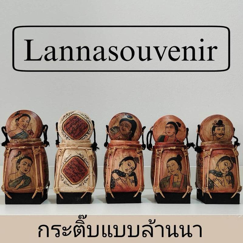 Lanna bamboo blessing box handcrafted with traditional painted portraits on each lid and body