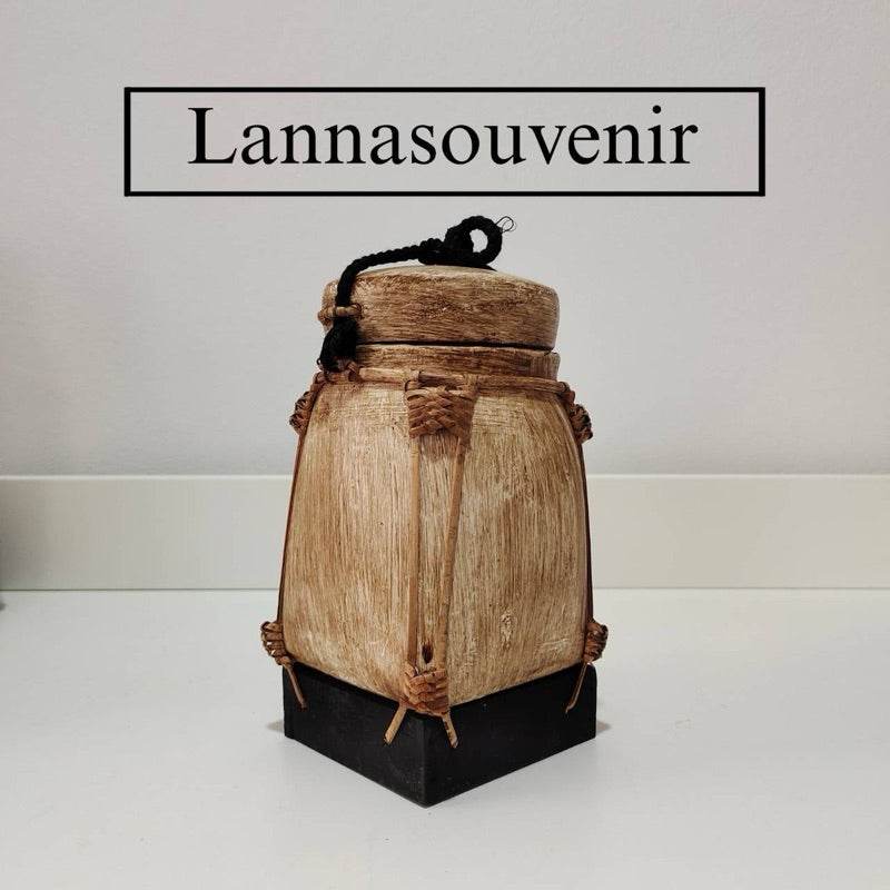 Lanna bamboo blessing box decorative storage container in natural bamboo with black base