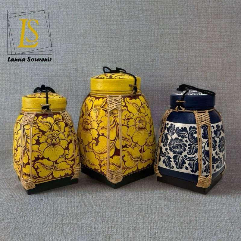 Lanna Bamboo Storage Box with Elephant Design in Elegant Bamboo Craftsmanship