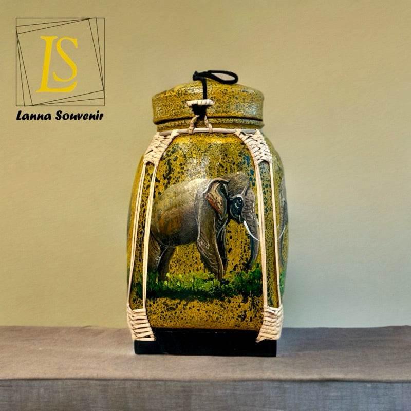 Lanna Bamboo Storage Box with Elephant Design in Elegant Bamboo Craftsmanship E1