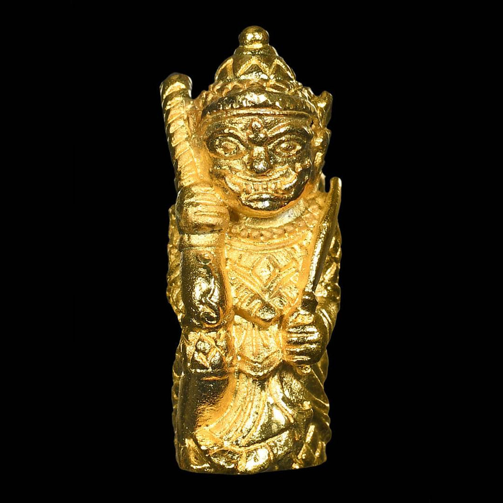 Lanna guardian wealth protection charm in gold color, depicting a detailed statue for prosperity