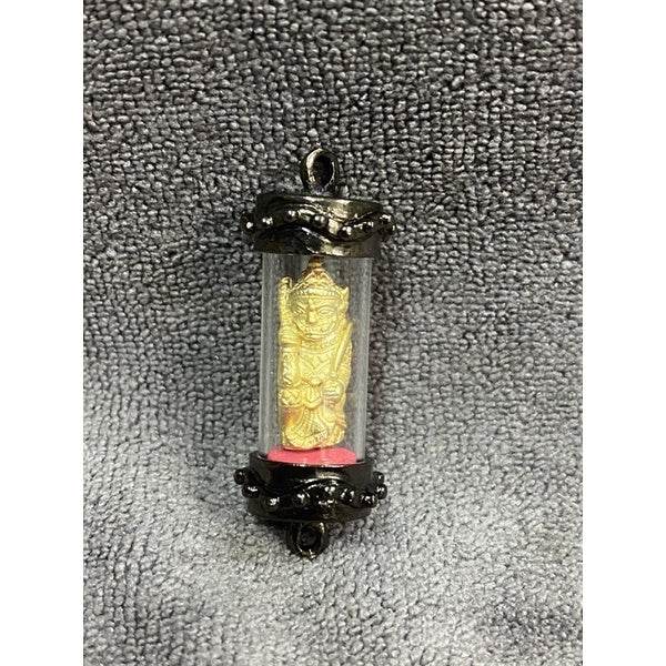 Lanna guardian wealth protection charm encased in glass with decorative black frame for home blessings