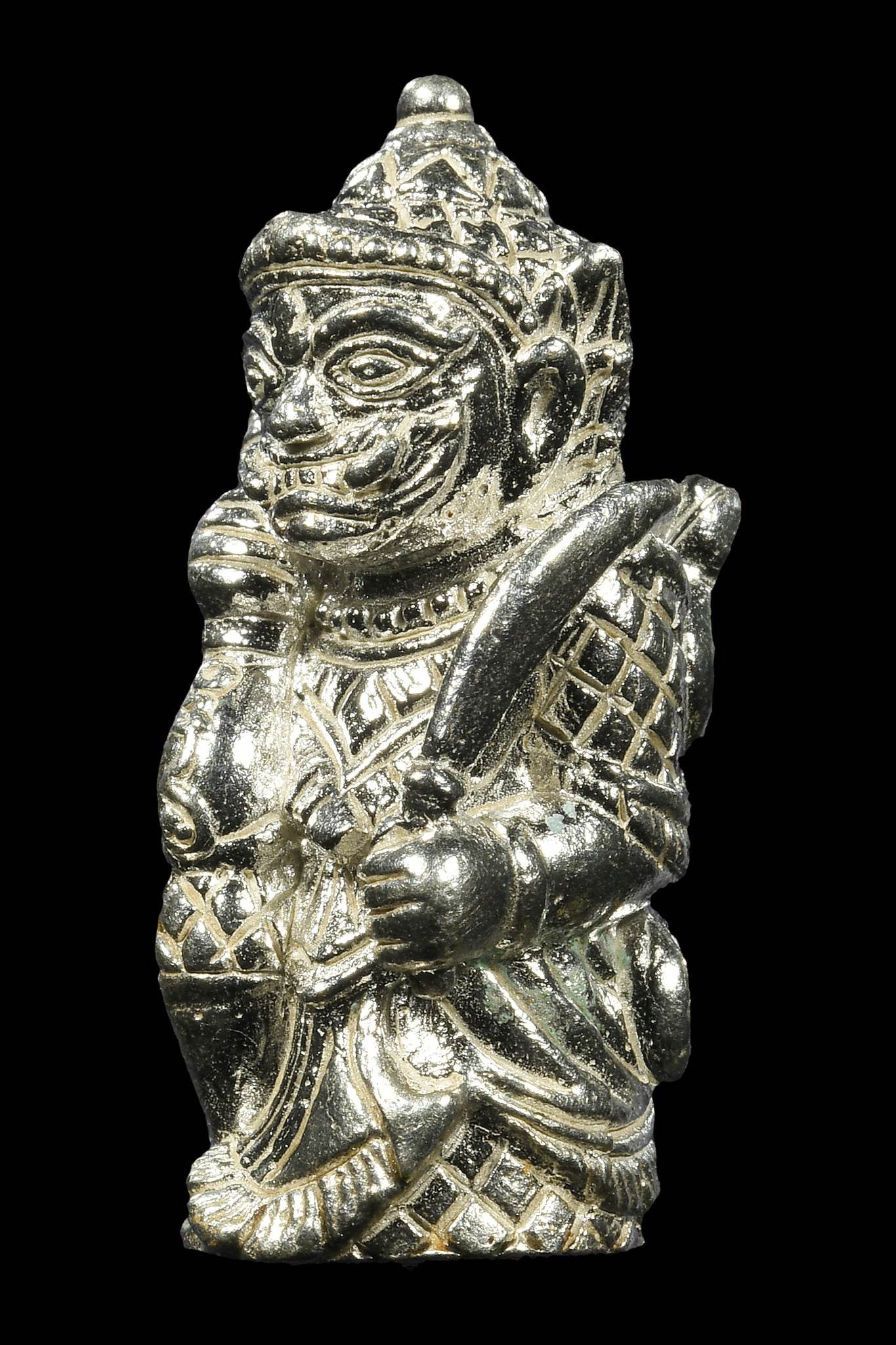 Lanna guardian wealth protection charm statue in a detailed silver finish, ideal for home decor and spiritual practices