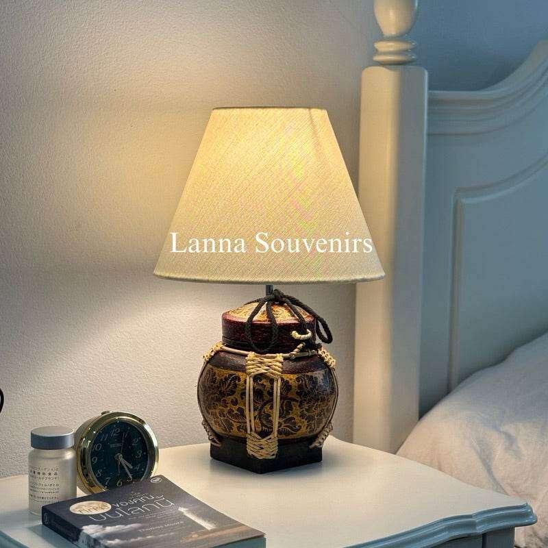 Handmade Bamboo Lamp with Fabric Shade for Elegant Home Decor Red & gold