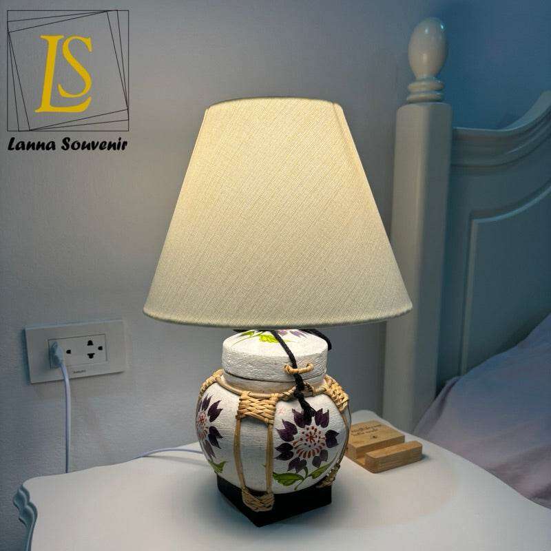 Handmade Bamboo Lamp with Fabric Shade for Elegant Home Decor