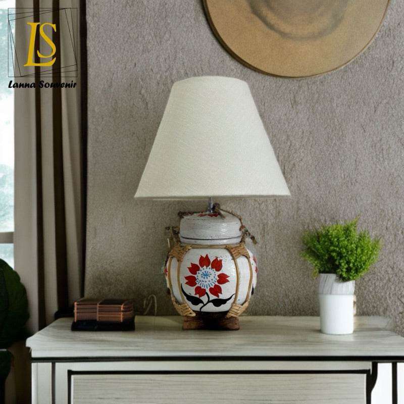 Handmade Bamboo Lamp with Fabric Shade for Elegant Home Decor