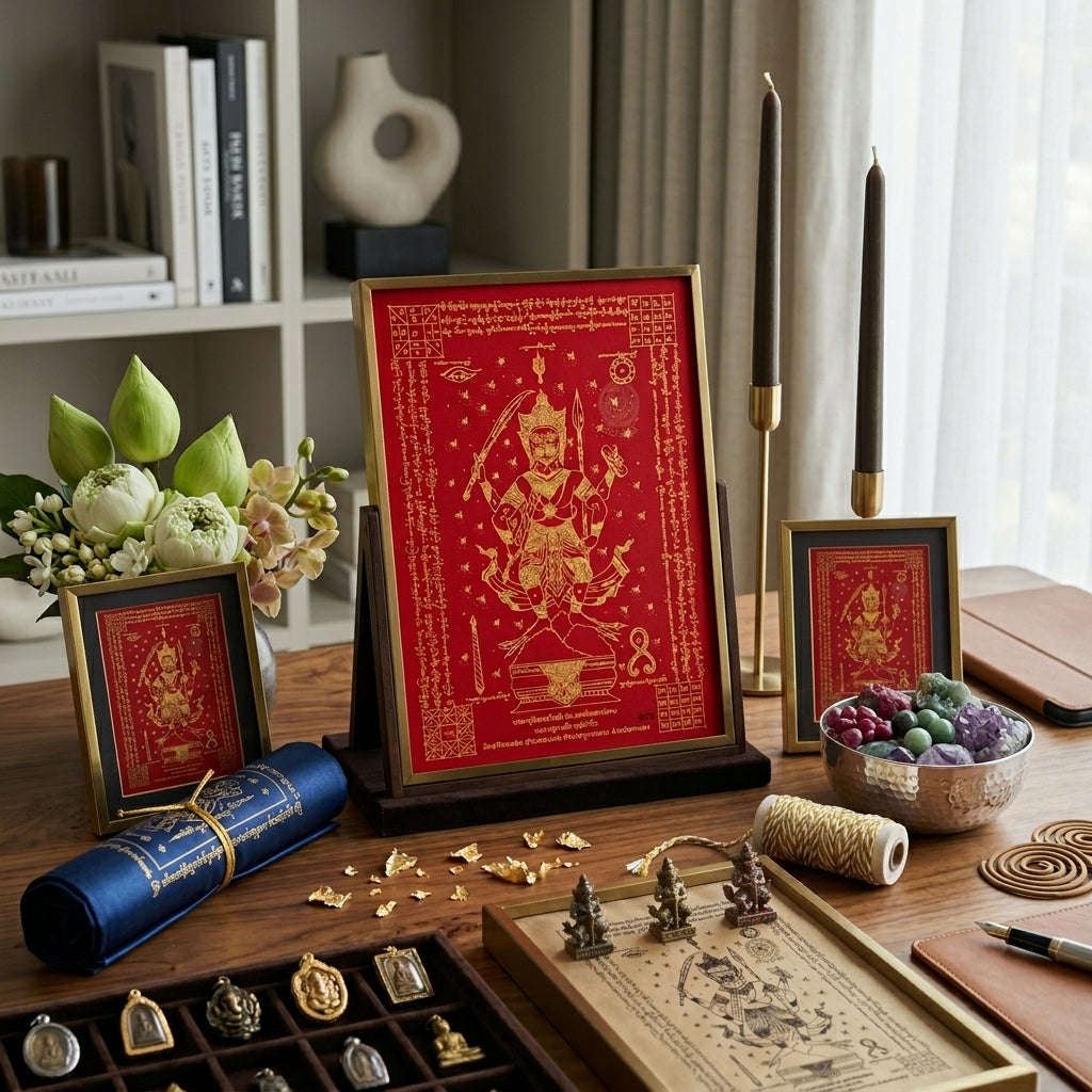 ✨🦁 Lanna Sacred Phraya Purisad Yantra Cloth - Ancient Spiritual Protection Scroll, Ultimate Negative Energy Shield, Authority & Wealth Aura Booster, Authentic Thai Temple Talisman