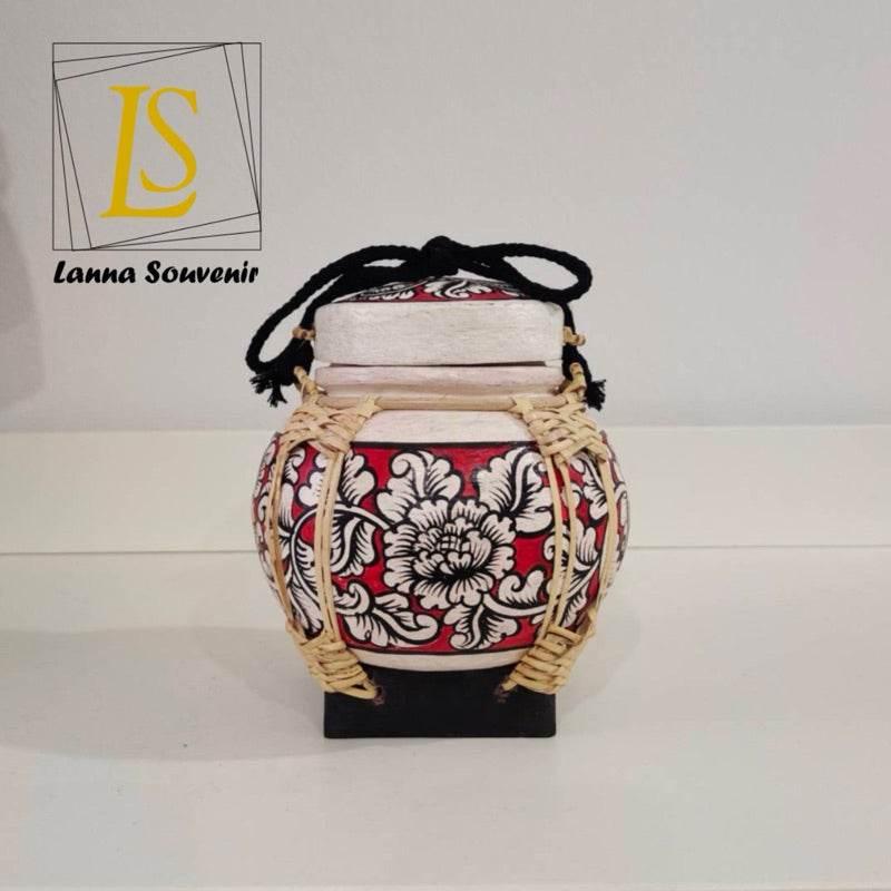 Handmade Bamboo Rice Box - Unique Authentic Thai Souvenir Jar 13
